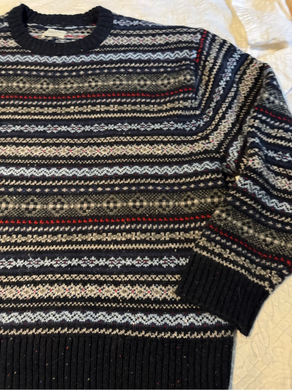 American Eagle Mens XXL Fair Isle Sweater Nordic Wool Blend Crewneck Navy